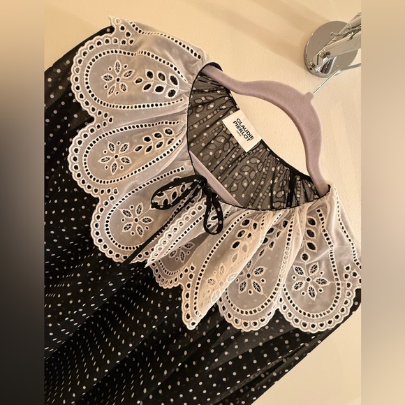 Claudie Pierlot Tops - Delicate Black and White Claudie  Pierlot   Blouse with Lace Detail